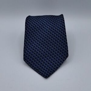 Ermenegildo Zegna 100% Silk Necktie Luxury Blue Geometric Pattern Italy Long